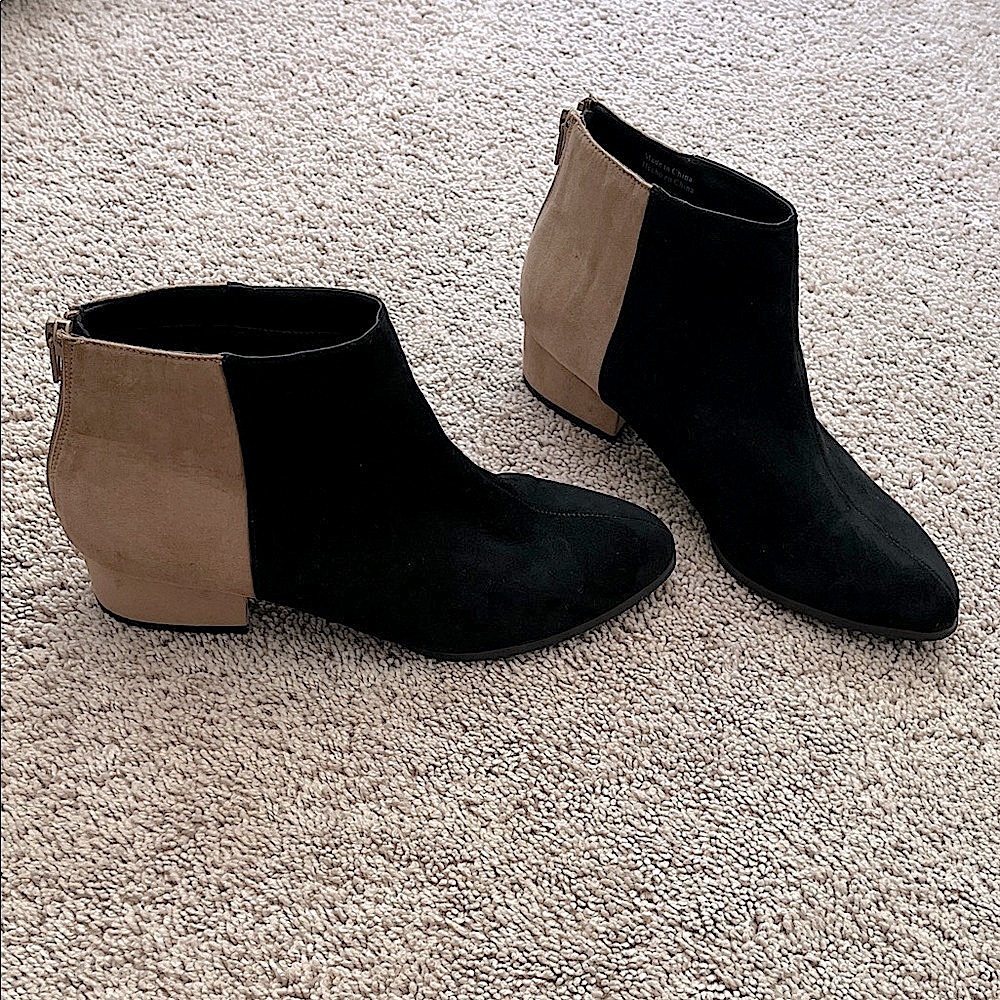 Black and Tan Colorblock Ankle Boots